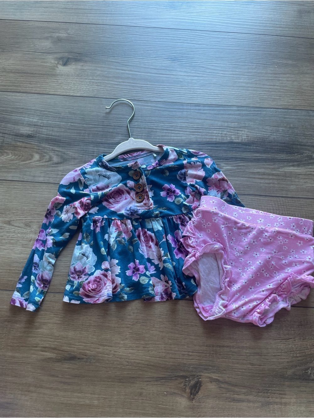Posh Peanut Blue Floral Infant Top with Pink Accents